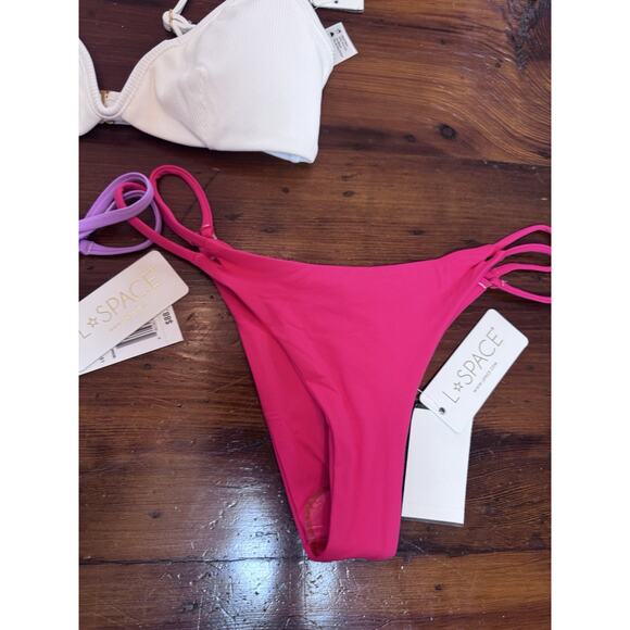 L*Space Ribbed Helena Bikini Top White & Wilder Bottom Hot Pink & Purple S NWT - Picture 5 of 16
